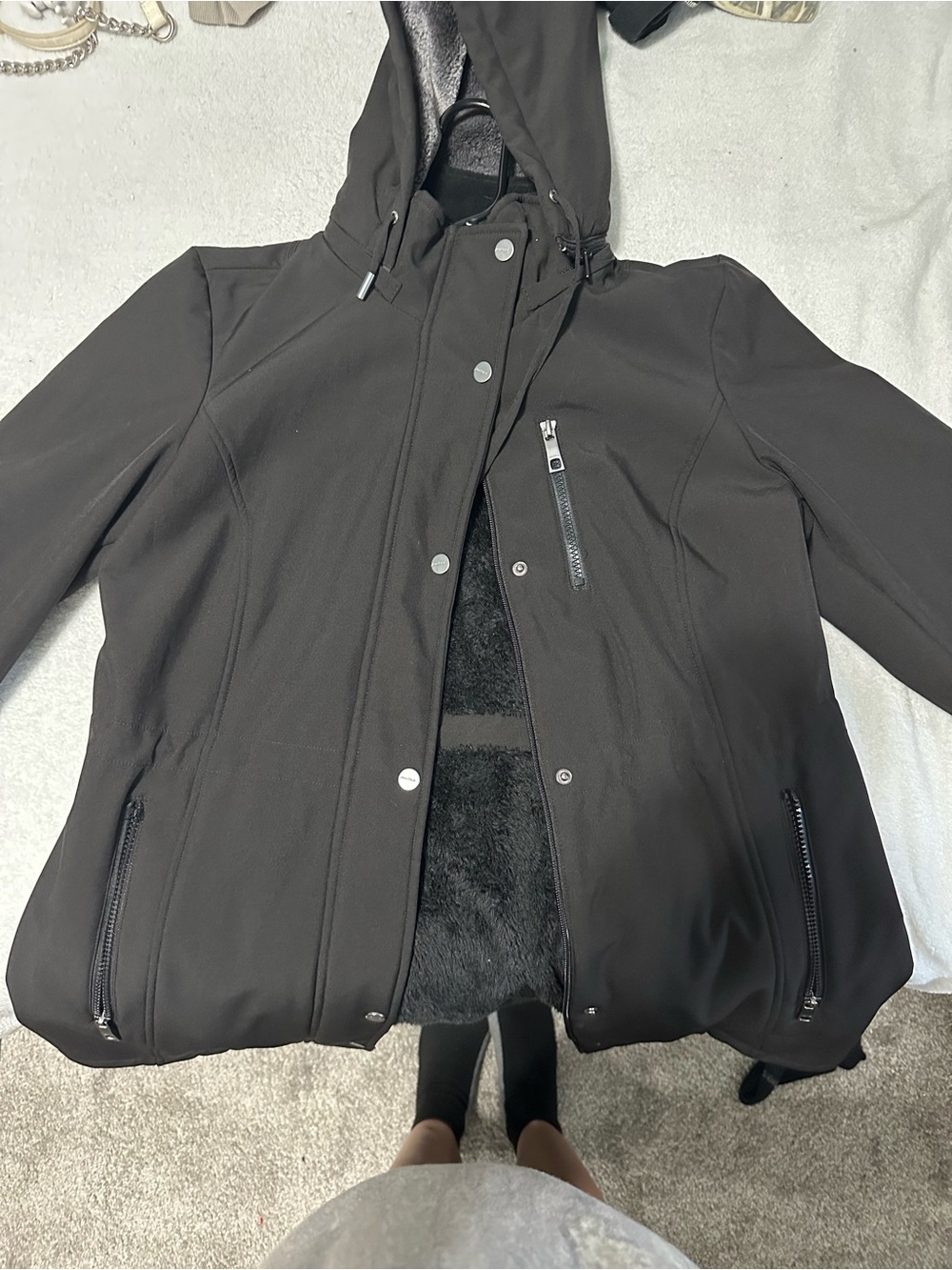 Nautica Unisex Black Hooded Raincoat with Zip Pockets